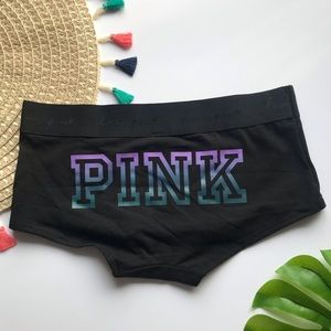 Victoria’s Secret PINK Logo Boyshort Pure Black with Graphic